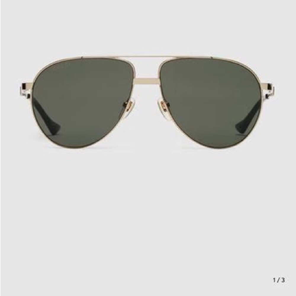 Gucci Gold Aviator Sunglasses with Dark Green Lenses